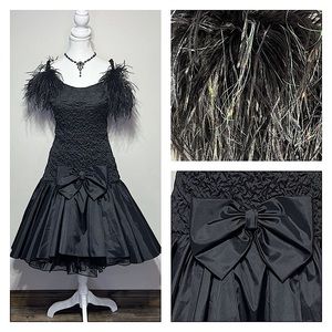 Vintage Metallic Feathered with Flare Midi Dress